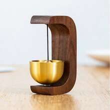Brass Bell Letter C-Shaped Dopamine Wind Chime, Wooden Magnetic Suspension Doorbell, Housewarming Gift Ornament