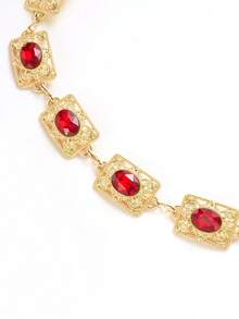 1pc Vintage Women's Crystal Decor Waist Chain, Red Metal Chain Bohemian Agate Crystal Belt, Suitable For Casual Wear, Wedding, Spring/Summer/Autumn/Winter, Campus, Autumn, Halloween