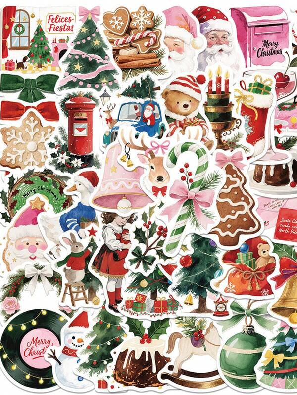 50 Stücke Cartoon Weihnachts Aufkleber, süße Fröhliche Weihnachten Aufkleber, Weihnachtsdekoration, süße Weihnachtsparty Geschenk Aufkleber, Aufkleber für Wasserflasche, Hydroflask, Gitarre, Gepäck, Handy, Hülle, Laptop, Skateboard, Geschenk