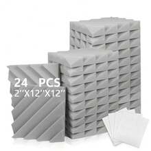 OLOEY 24 piezas de 12 x 12 x 2 pulgadas de espuma acústica de alta densidad con ranuras en forma de diamante, para reducción de ruido en decoración del hogar y oficina, paneles acústicos para espacios grandes como KTV