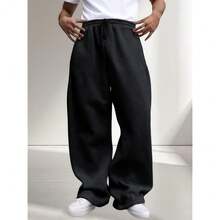 Men's Baggy Sweatpants Wide Leg With Elastic Drawstring Waist, Casual Loose Lounge Joggers With Deep Pockets Fleece Comfort{"Color_name":"Black","Size_name":"X-Large"} - FLack - View 3