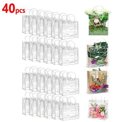 40 Bolsas De Regalo De Pvc Transparente Con Asas,15*16*7cm,adecuado para embalaje de regalo para bodas, cumpleaños, fiestas navideñas.