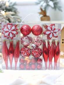40pcs Christmas Ball Ornament Set - Colorful Balls And Snowflakes For Christmas Tree Decoration, Ideal For Holiday Home And Storefront Display