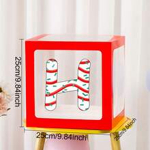 1 pieza Caja decorativa con globos con tema navideño, combinación de 26 elementos navideños en letras y caja transparente roja que se puede combinar para formar XMAS o JOY según los requisitos, para decoración de fiestas navideñas, adornos navideños, productos de combinación DIY navideños, regalos navideños, cajas de globos con tema navideño