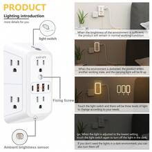 Multi Plug Outlet - 6 Wide AC Outlets And 4 USB Ports (2 Type-C), Surge Protection Extender With Night Light, US Plug, 3-Sided Design USB Wall Charger For Home Travel Office - Xem 4