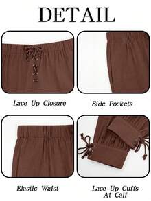 Runcati Men's Medieval Viking Pirate Pants Banded Ankle Lace Up Cotton Renaissance Gothic Halloween Costume Trousers - 棕色 - 查看 4