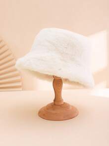 1 件男女通用纯色蓬松宽边休闲渔夫帽，讨人喜欢，温暖，适合秋季，适合日常休闲、情侣出游