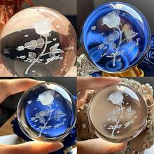 Bola de Cristal Tallada de Loto de 2.4 pulgadas (60mm) con Soporte Plateado, Bola de Cristal Fengshui Decoración para el Hogar - 3 estilos - Ver 2