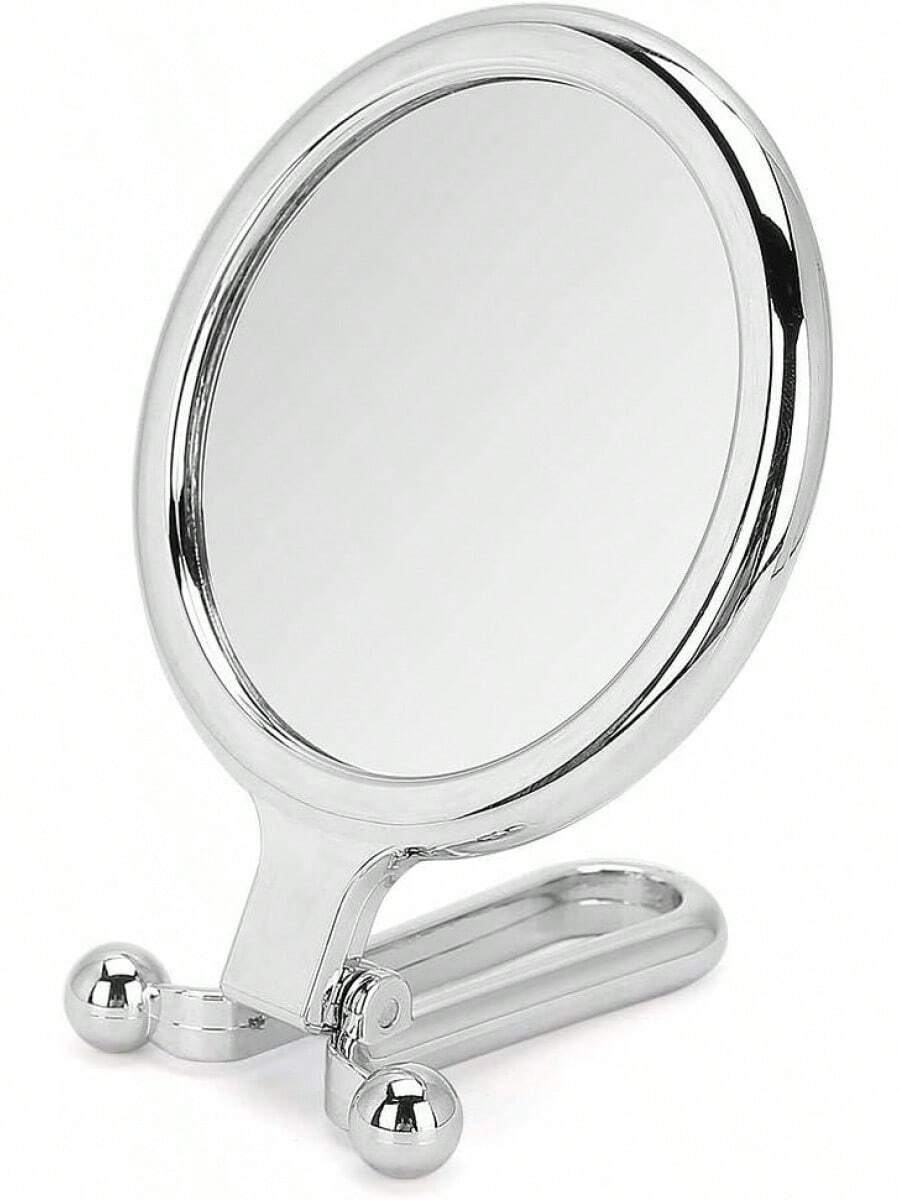 Sonew Espejo de Maquillaje Ajustable Plegable de Aumento 5X, Espejo Cosmético de Escritorio de Mesa, Espejo de Maquillaje de Doble Cara para Viajes Domésticos (Plata) - 1 - Ver 1