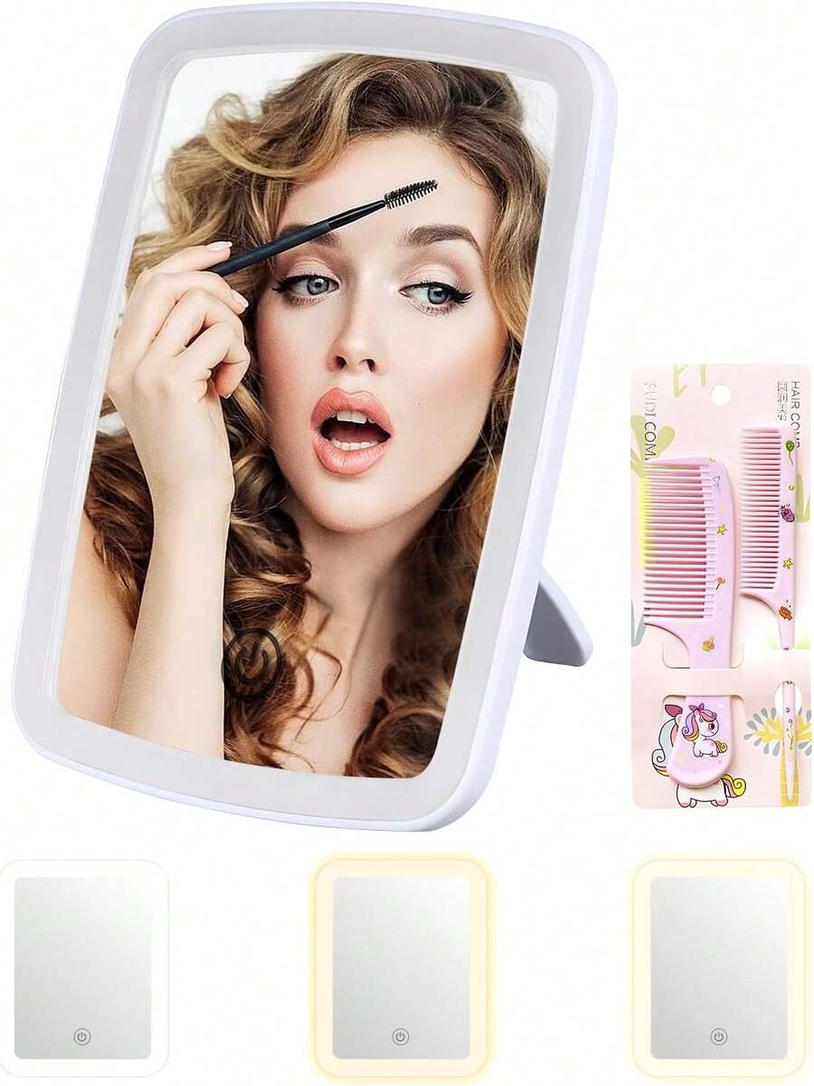 Espejo Maquillaje, Espejo de Viaje,Espejo Cosmético con Luz LED Ajustable, Plegable y Recargable USB, 3 Modos de Brillo, Interruptor Táctil, Portátil con Diseño Compacto - 1 - Ver 1