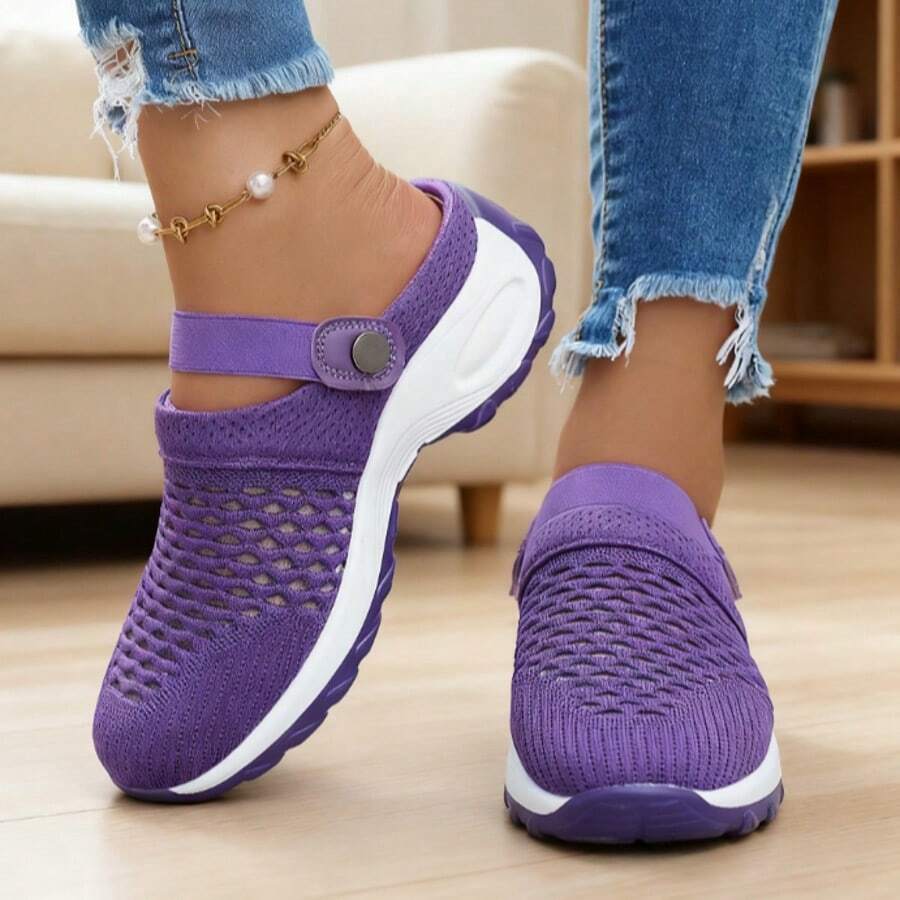 Women's Lightweight, Breathable Slip-On Walking Shoes - Summer Outdoor Sports Shoes With Stable Support On The Road. Fabric Top And Non-Slip PVC/Rubber Sole. Available In Multiple Colors. Simple Design. Everyday Fitness Shoes. Suitable For Daily, Office And Semi-Formal Wear. - 紫色 - 查看 1