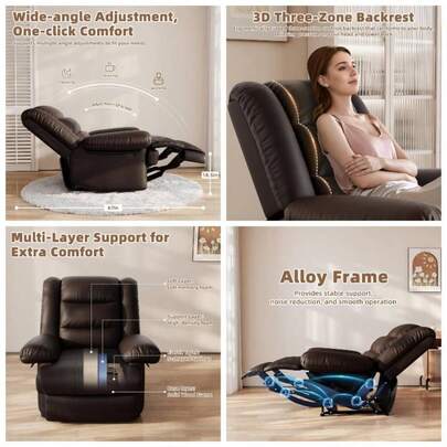 Recliner Armchair Reclining Chair Padded Single Sofa Lounge Seating Manual Adjustable Legrest And Backrest PU Leather Couch Chair Living Room Bedroom