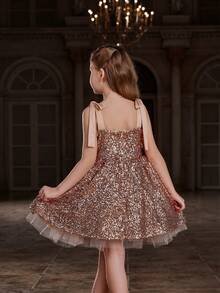 ALISA&LEO Sparkling Wide Strap A-Line Sequined Girls' Formal Dress For Galas, Evening Parties, Black-Tie Events, Awards Ceremonies, Grand Balls