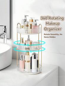 1/2/3-stöckiger drehbarer Make-up Organizer, geeignet für Schminktisch, Parfüm & Hautpflege Aufbewahrung, große Kapazität, Badezimmer Arbeitsplatten Kosmetik Organizer, transparenter drehbarer Hautpflege & Lippenstift Halter, erhältlich in 1/2/3 Ebenen, Weihnachtsdekoration, Make-up Organizer, Parfümhalter (Grün & Transparent & Bernstein) - Verschiedenfarbig - Übersicht 7