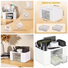 Organizador de Escritorio con cajn, Caja de Almacenamiento de plstico con 5 Compartimentos y 2 cajones, Caja de Almacenamiento de Escritorio para Escritorio, tocador, Oficina, Escuela, hogar - blanco - Ver 1