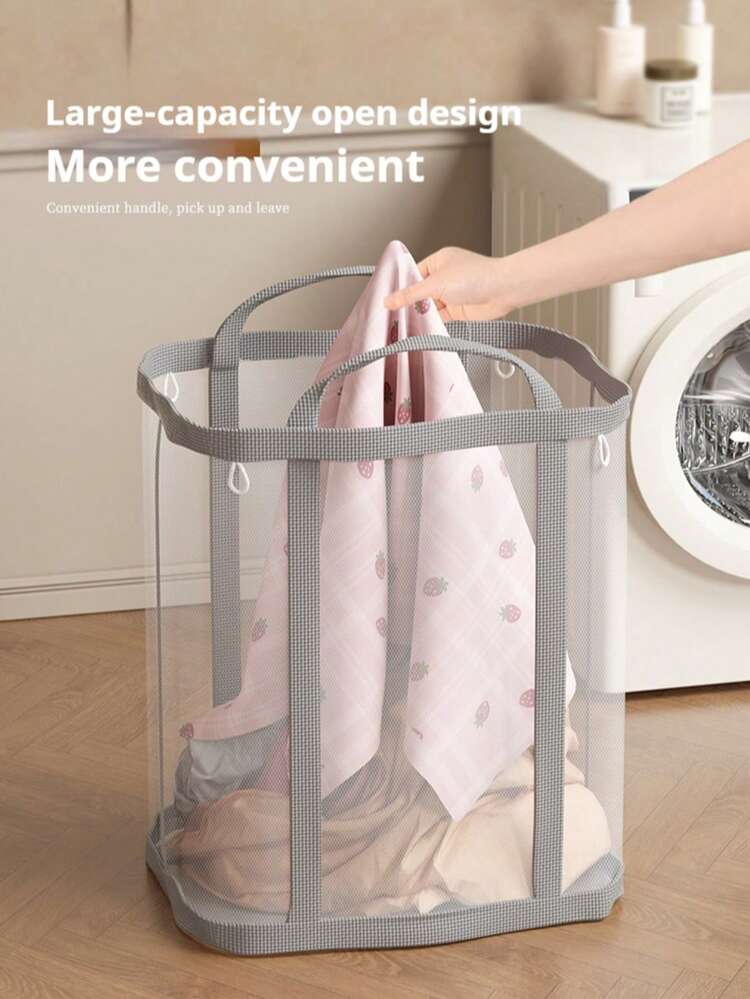 1个耐用可折叠洗衣篮，超市购物袋，户外旅行袋，网状弹出式洗衣篮，带加固提手，适用于洗衣、浴室、宿舍或旅行 - 彩色 - 查看 4