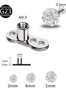 1pc Shiny Crystal Ball Dermal Anchor Titanium Low Allergy Piercing Jewelry, Suitable For Daily Wear