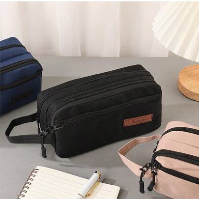 1 pieza Estuche para lápices de gran capacidad de 3 capas, estuche para lápices multifuncional, bolsa para lápices de estudiante de primaria, bolsa de almacenamiento, artículos de papelería