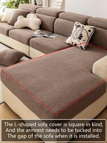 1 Peça Capa de Sofá em L de Pelúcia, Macia e Amigável à Pele, à Prova de Poeira e Sujeira, Protetor de Móveis para Animais de Estimação, Lavável à Máquina/à Mão, Adequado para Todas as Estações, Outono/Inverno, Decoração de Feriados, Uso Diário, Serve para Sofás de 2/3/4 Lugares (Múltiplos Tamanhos Disponíveis) - Marrom - Visão 7