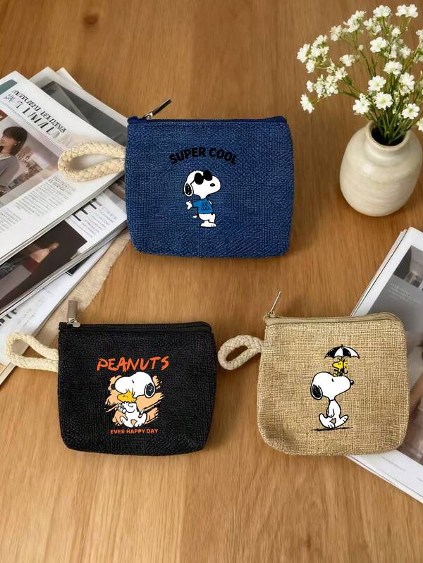 Peanuts 1 peça Peanuts New Daily Casual Coin Bag, bolsa de armazenamento, estojo para batom, bolsa para chaves, bolsa de cosméticos, bolsa para armazenamento de cabos de dados, bolsa de mão