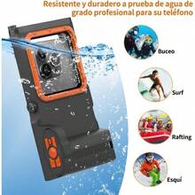 Funda Impermeable para Celular con Mando a Distancia, Waterproof Case, Protector Celular Agua, Protector Celular Agua para - negro-naranja - Ver 3