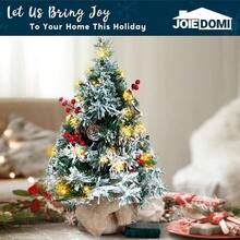 - rbol de Navidad de 22 pulgadas con nieve flocado preiluminado para la mejor decoracin del hogar de Navidad funciona con bateras - Verde - Ver 6