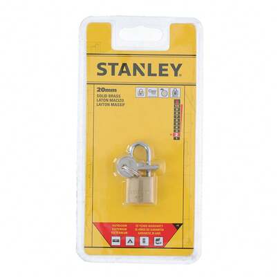  Stanley S742-040 Candado macizo con arco alargado, 3 llaves, 1 unidad, 20 mm