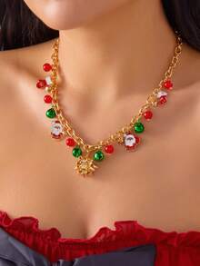 1 buc Lanț Reglabil din Aliaj cu Mărgele din Lut Polimeric, Colier cu Pandantiv de Crăciun cu Mai Multe Straturi, Moș Crăciun, Brad de Crăciun, Om de Zăpadă - Colier la Modă și Versatil pentru Femei, de Crăciun, Sărbători, Petrecere, Evenimente, Bijuterii Choker - Cadou (Culoare Aleatoare)