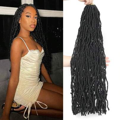 New Faux Locs Crochet Hair 14-36 Inch 1 Pack Fashion Extended Soft Locs For Women Most Natural Locs Crochet Braiding Hair Curly Wavy Pre-Looped Goddess Locs Braids Hair Extensions 1B 12 Strands