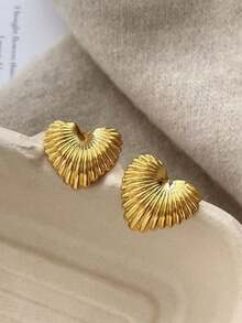 1 pereche de cercei în formă de inimă cu dungi, design minimalist, potriviți pentru femei