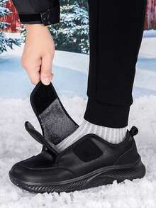 Tênis esportivos femininos plus size com forro quente, tênis casuais antiderrapantes e à prova d'água para o inverno - Tudo preto - Ver 12