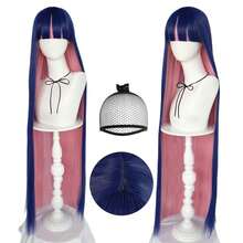 Hair Cap+ Blue Mix Pink Wig 105cm Long Straight Stocking Wigs For Girl With Bangs Costume For Women Synthetic Hair Wigs For Stocking Cosplay Halloween Wig Anime Party - Blue Mix Pink - 查看 10