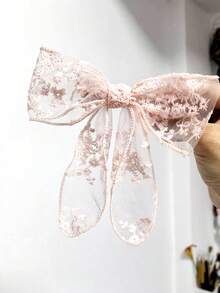 白色蕾丝蝴蝶结马尾发夹，简约优雅的女孩发饰，爪夹，发卡，发夹，可爱配饰，发饰，头部配饰，发卡 - 粉色 - 查看 5