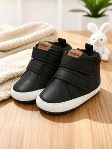 婴儿短靴 新生儿 男女款 婴儿 女孩 男孩 鞋 幼儿 羊毛 舒适 冬季 保暖 学步靴 - 黑色 - 查看 11