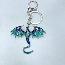 Retro Oil Dripping Cartoon Flying Dragon Pendant European And American Heavy Hip-Hop Diamond-Studded Cartoon Couple Keychain Accessories - Móc khóa rồng bay xanh đôi - Xem 1