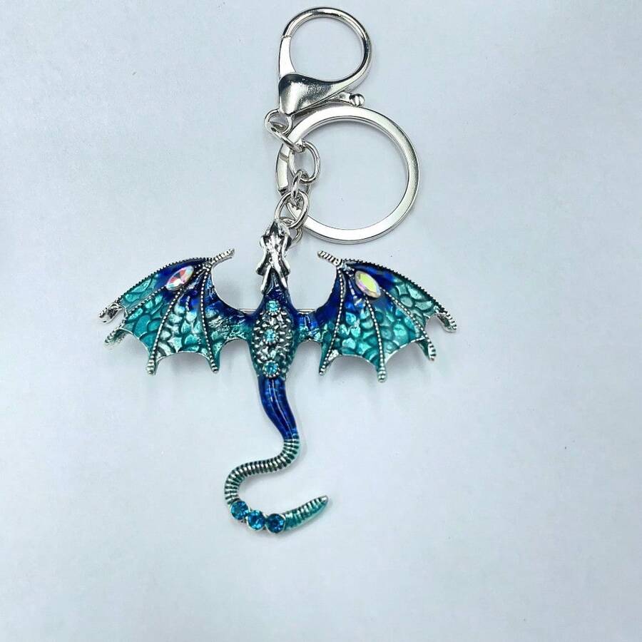 Retro Oil Dripping Cartoon Flying Dragon Pendant European And American Heavy Hip-Hop Diamond-Studded Cartoon Couple Keychain Accessories - Móc khóa rồng bay xanh đôi - Xem 1