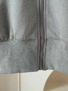 مجموعة من قطعتين، هوديي بسحاب وألوان متباينة + بنطلون بألوان متباينة، ملابس رياضية وكاجوال للبنات، مناسبة للأنشطة الخارجية والاستخدام اليومي - رمادي - مشاهدة 5