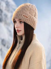 1pc Women's Fashion Simple Thick Warm Knit Hat, Winter New Warm Windproof Ear Protection Knitted Cap, Versatile Large Circumference Beanie, Outdoor Breathable, Washable, Excellent Warmth, Suitable For Autumn/Winter Daily Wear, Walking, Shopping