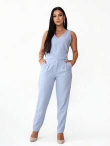 Tailored Set Elegant Set Set Of Wide Leg Pants And Blouse - 藍色 - 查看 2