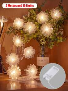 10 英尺 20 个 LED 光纤花串灯，适用于婚礼、节日、圣诞装饰、家居装饰、派对，暖白/多色可选，USB 或电池供电（不含电池） - 彩色 - 查看 15