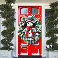 1 Stück Weihnachts-Türvorhang, Outdoor Veranda Deko zum Aufhängen, 89,92x179,83cm Weihnachts-Türdekoration, geeignet für Innen- und Außenpartys, Feiertags-Fotobox Hintergrund