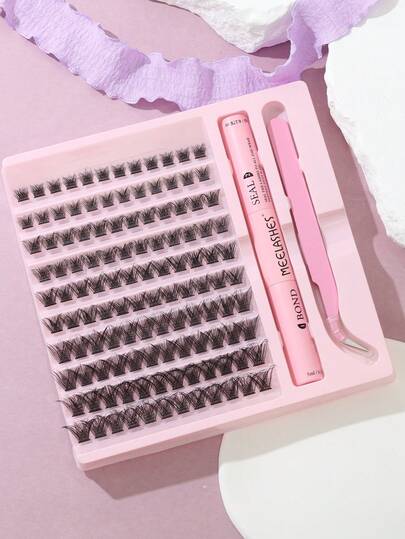 Pestañas postizas de alta capacidad de pelo de visón, densas y cruzadas, naturales y largas, kit de racimos de pestañas postizas autoadhesivas