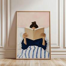 1pc/Set Woman Reading In Bed Poster, Book Lover Wall Art Print, Reading Nook Library Decor, Whimsical Retro Girly Poster, Cozy Bedroom Art, Home Decor Living Room, Wall Decor, No Frame