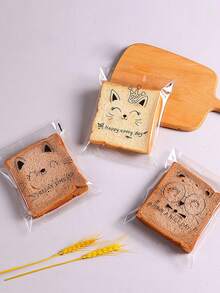 100 Pcs Cartoon Cat Toast Bags, Self-Sealing Cookie Bags, OPP Material, Baking Supplies Packaging, Snack Treat Bags, Bread Bags, Transparent Fresh-Keeping Bags, Party Candy Bags, Perfect For Valentine's Day Gifting, New Year Home Baking, Holiday Celebrations, Dessert Packaging, Coffee Shop Supplies, Breakfast Storage