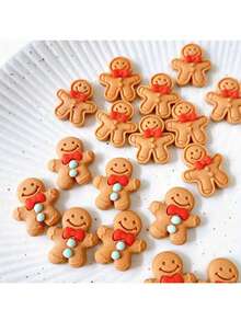 30pcs Christmas Gingerbread Man Resin Decor Accessories, Small Gift Decor Supplies, DIY Craft Materials Suitable For Home, Christmas Tree, Gifts, Phone Cases, Cups, Stickers, Hair Accessories, Holiday Decorations,Christmas