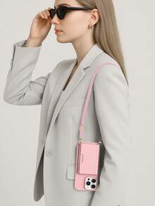 Cardholder Phone Cases For 17 Pro Max,M Wallet Phone Cover For 17 Pro Max, Cardholder Phone Case For 16 Pro Max With Crossbody Phone Lanyard, For Ip13/ 16E/16Pro, Ip11 Mobile Phone With Adjustable Cell Phone Accessories, Android Phone Case For Galaxy A17/S25FE/S25 Ultra, Hybrid Android Phone Case For Redmi 15C. - Pink - View 6