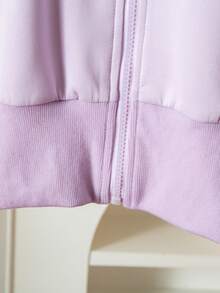 مجموعة من قطعتين، هوديي بسحاب وكتل لوني + بنطلون بكتل لوني، ملابس رياضية وكاجوال للبنات، مناسبة للأنشطة الخارجية والاستخدام اليومي - الأرجواني - مشاهدة 5