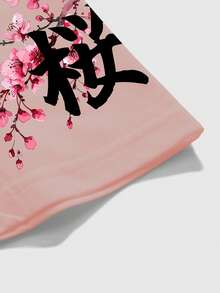 男士休闲日式樱花武士图案印花短袖圆领 T 恤，粉色 - 粉色 - 查看 3