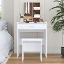 Vanity Desk With Chair,Small Vanity Makeup Table With Storage Drawer,Makeup Vanity With Mirror,Modern Vanity Table Set For Bedroom Small Space,Bedroom Furniture,White - trắng - Xem 5