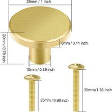 JCHOPE Vandicka 8 Pcs Solid Brass Cabinet Knobs Round Door Knobs and Drawer Pulls Small Handles for Cupboard Dresser Wardrobe with Screws 25mm Gold - Color dorado - Ver 2